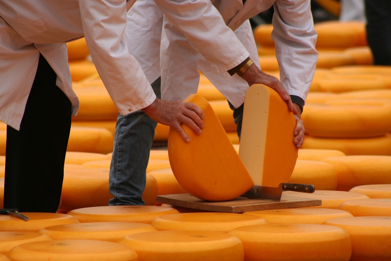 A cheese wheel at Alkmaar's Cheese Market