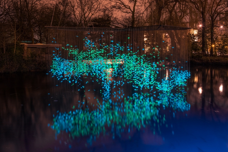 Art installations along Amsterdam canals during the Light Festival