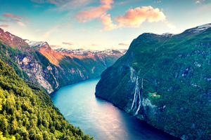 Fjord and waterfall in Norway