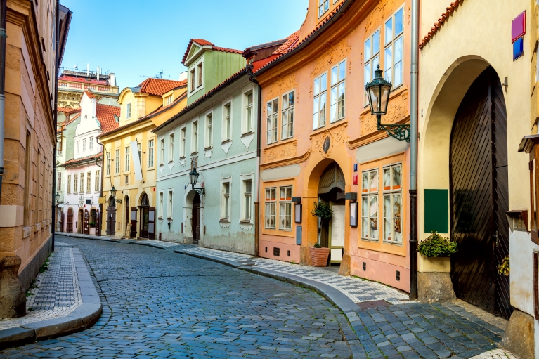 czech republic prague street with colorful houses