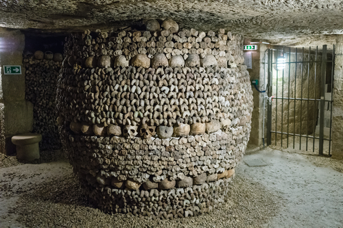 This "Barrel" of skulls also acts as a support beam for the roof of the crypt
