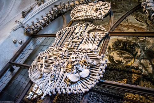 A unique coat of arms of the House of Schwarzenberg made from real human bones 