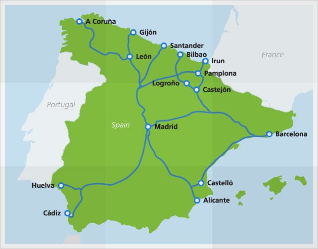 Mapa com rotas do Alvia