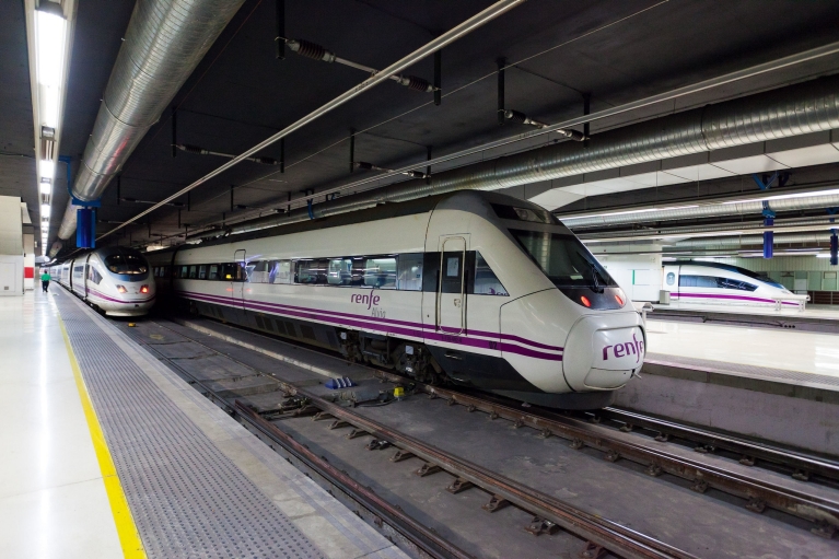 Alvia high-speed train at platform in Barcelona