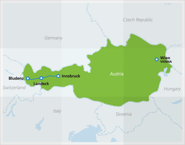 Mapa con la ruta de la línea de Arlberg