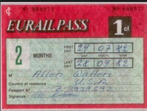 1982年的Eurail欧铁通票