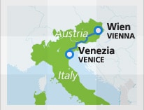 Map with train route Vienna to Venice