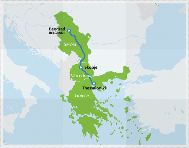 Mapa com a rota mais recente do Hellas Express
