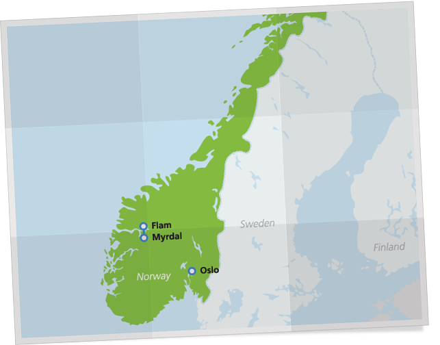 Mapa com a rota da Flam Railway