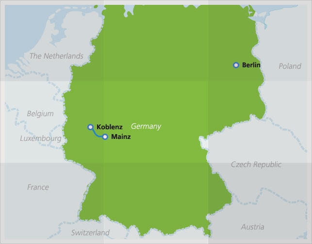 Map with route of Rhine valley Line