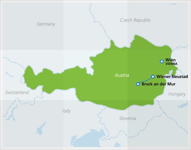 Mapa com a rota da Semmering Bahn