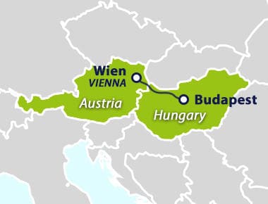 Map with train route Vienna to Budapest
