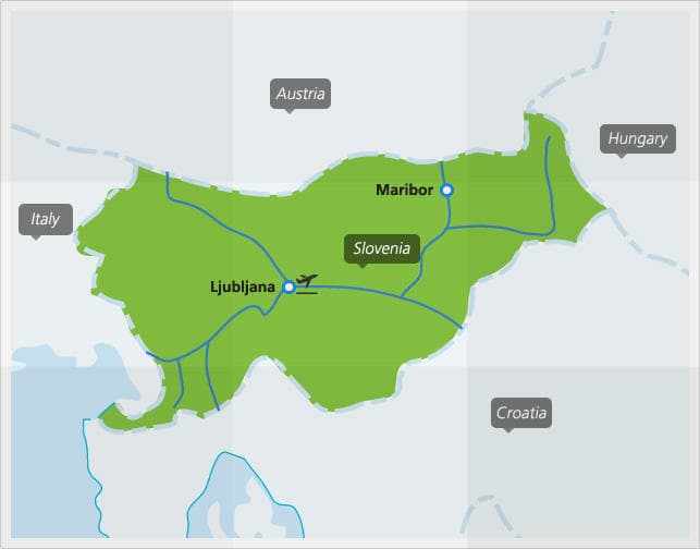 Mapa con conexiones de tren principales en Eslovenia