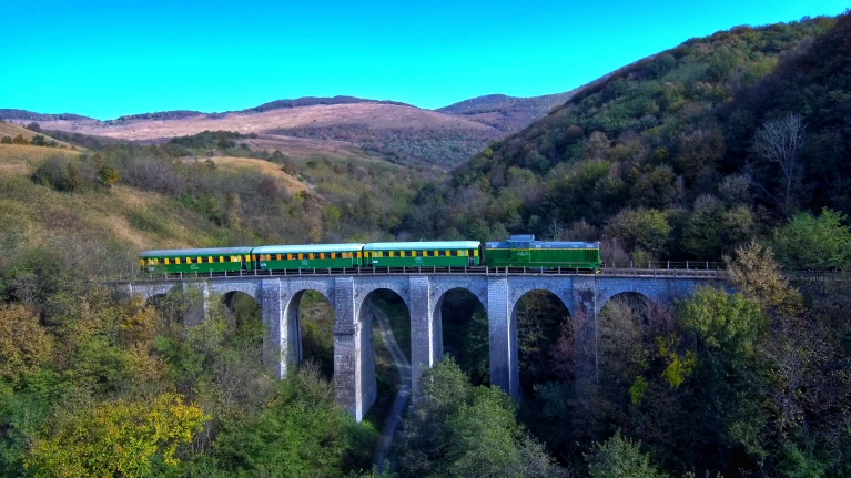 romania oravita anina train crossing viaduct