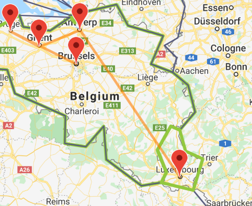 Belgium itinerary map
