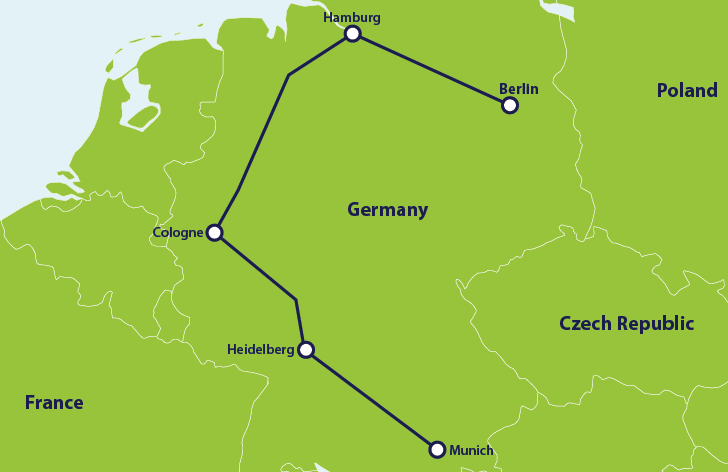 ER 1 week Germany itinerary map