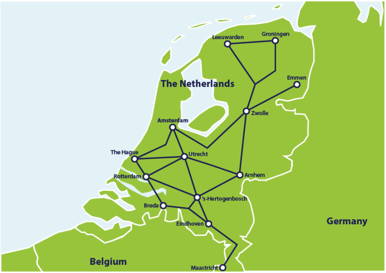 Netherlands map major rail connections